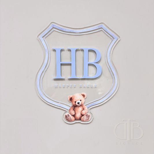 Luxury crest with HB initials, teddy bear UV printed