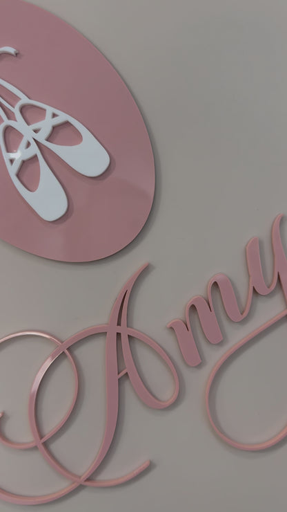 Personalised Acrylic Name Signage with Ballet Shoes Plaque | Birthday Signage | Nursery Signage | Single Layer Acrylic