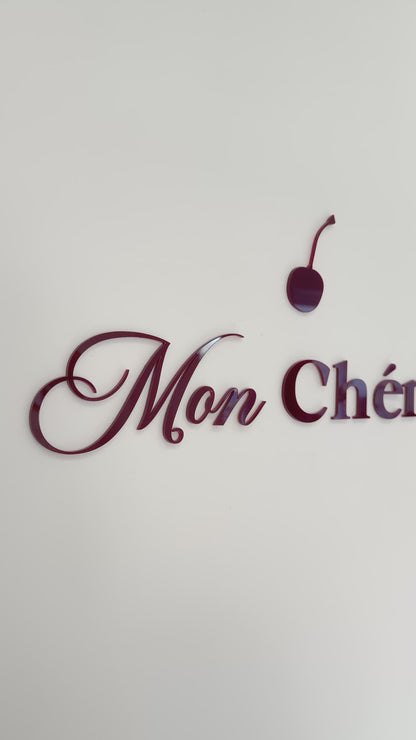 Mon Cherie Signage with Cherry | Baby Shower Signage | Single Layer Acrylic
