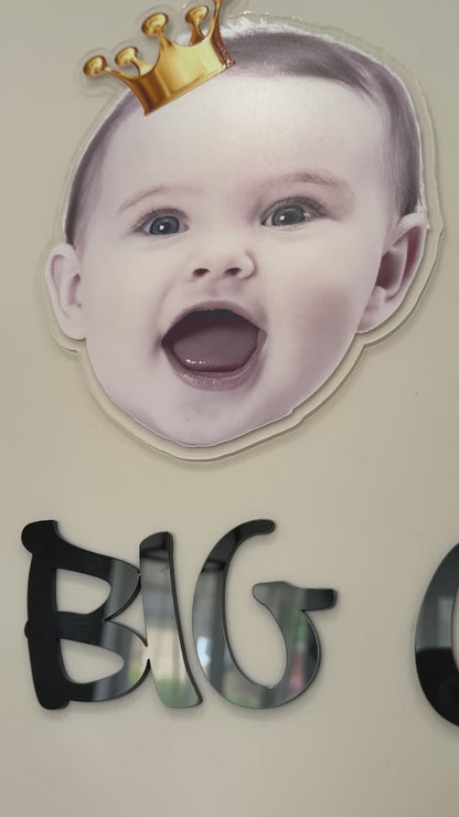 Birthday Signage with Baby Photo | Baby Photo Print on Acrylic | UV Print on Clear Acrylic | Crown Accent
