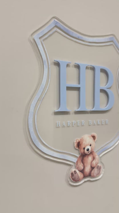 Luxury crest with HB initials, teddy bear UV printed, video clip