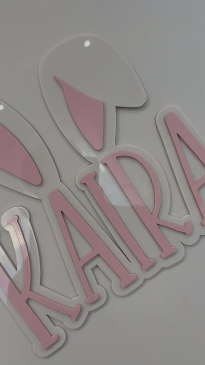 Bunny Name Acrylic Signage | Nursery Signage | Double Layer Acrylic | Baby Pink on Beige