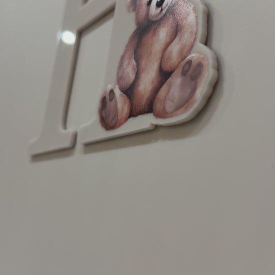 Acrylic H initial with Teddy Bear in UV print, video clip