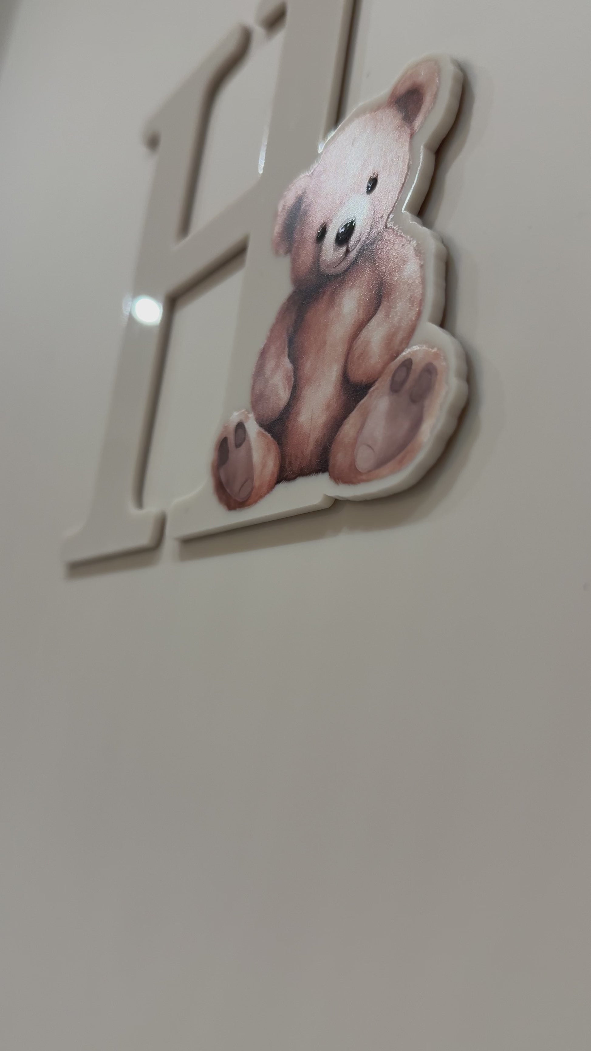 Acrylic H initial with Teddy Bear in UV print, video clip